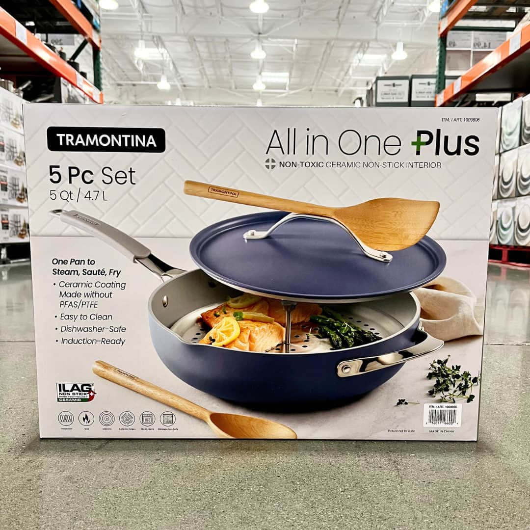 のインスタグラム：「Sauté, fry, braise, steam and more with the Tramontina 5-Quart All-In-One Ceramic Non-Stick Pan. Plus, save $10 through 10/22/23.  Link in bio: Tramontina 5-Quart All-In-One Ceramic Non-Stick Pan」
