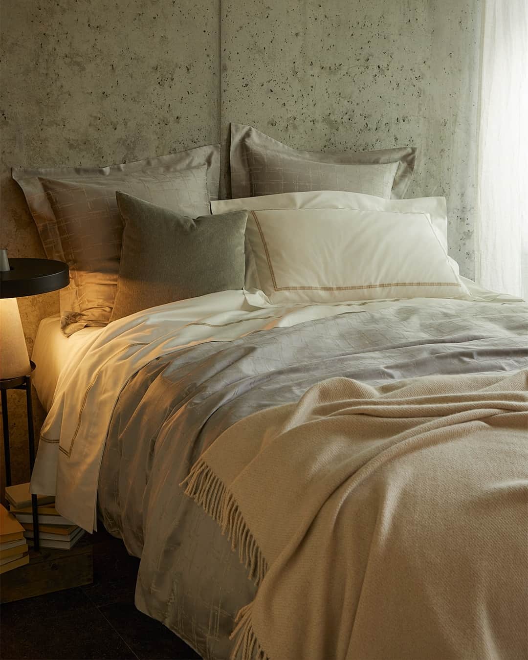 フレッテのインスタグラム：「Encompassing a sophistication that entwines with the charm of dreaming, a cosy bed ensemble is brought to life with Affinity Embroidered and Odyssey collections. ⁠ ⁠ #Frette #MomentsOfDreaming」