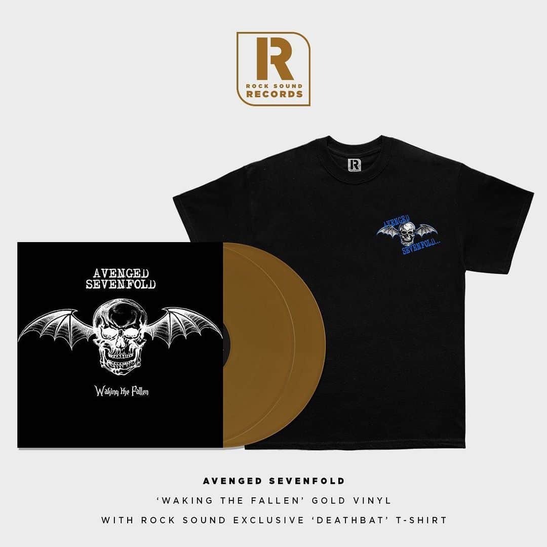 Rock Soundのインスタグラム：「Avenged Sevenfold are celebrating 20 years of their classic album 'Waking The Fallen' with the release of a limited edition gold vinyl. Plus, we have teamed up with Hopeless Records to bring you these exclusive t-shirt designs  Get yours now at SHOP.ROCKSOUND.TV, link in bio   #avengedsevenfold #rock #metal #alternative #a7x #avengedsevenfoldfamily」