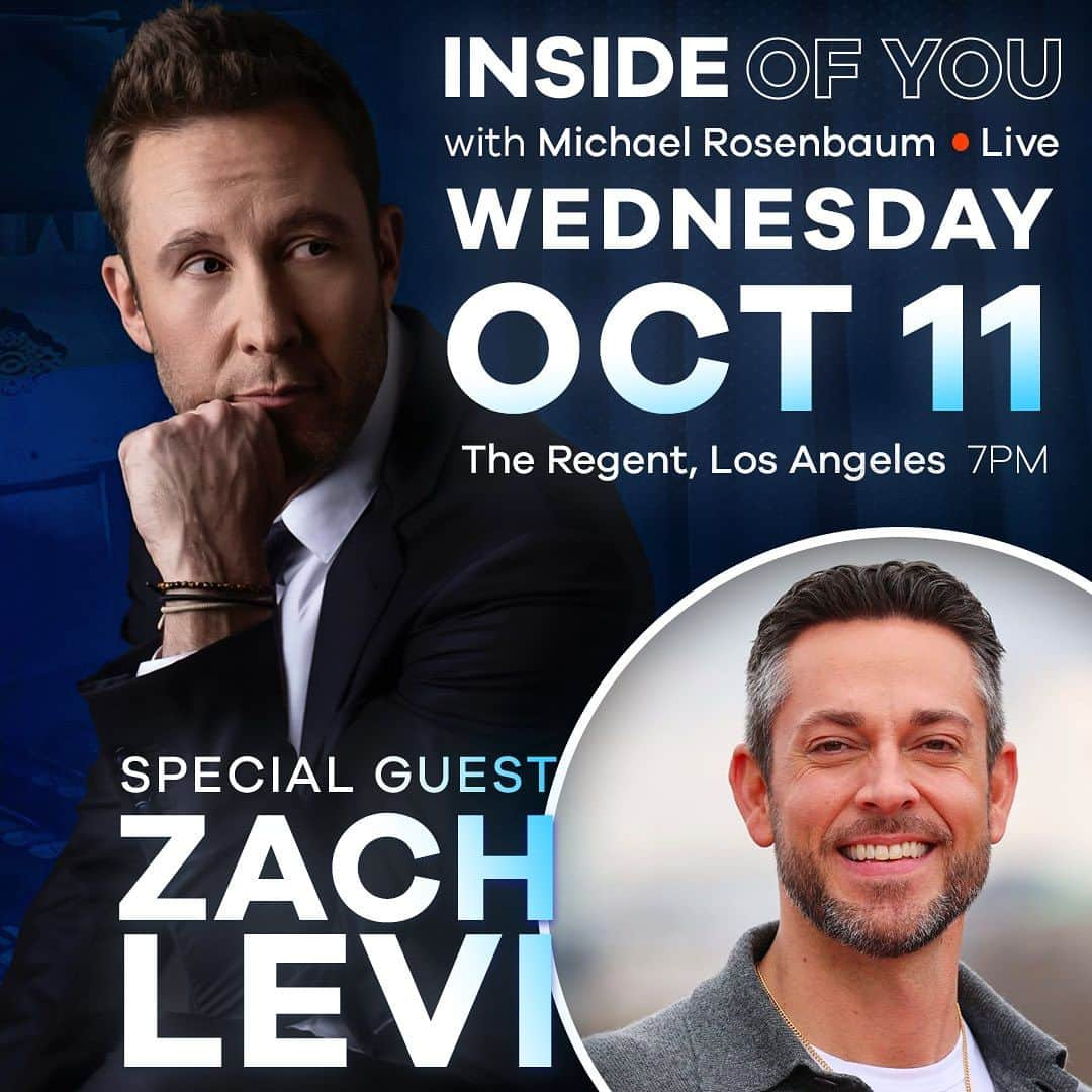 ザッカリー・リーヴァイさんのインスタグラム写真 - (ザッカリー・リーヴァイInstagram)「In ONE WEEK I will be LIVE at @regenttheaterla with special guest Zachary Levi.  ⏰ October 11 7pm PST 📍 The Regent Theatre DTLA 🎫 InsideOfYouLive.com  Or 🔗link in my bio   👉Just a few tickets remain! Hope to see ya there!   #insideofyoupodcast #liveevent #michaelrosenbaum #zacharylevi #theregent」10月5日 4時48分 - zacharylevi