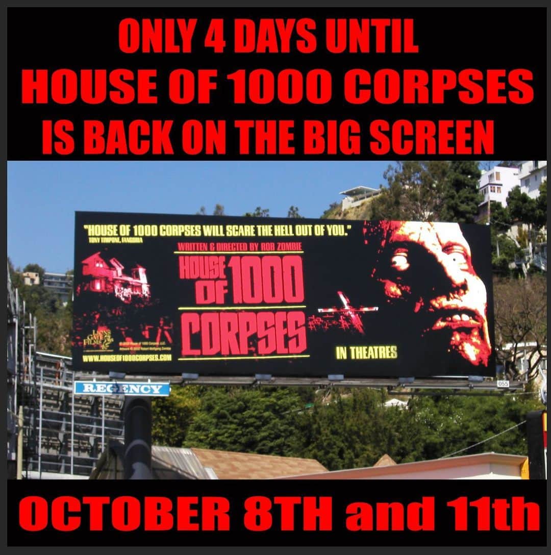ロブ・ゾンビのインスタグラム：「Get your tickets now for this special event! Back in theaters for 2 nights! Go to fathomevents.com for tickets. Link in bio. #robzombie #hiuseof1000corpses」