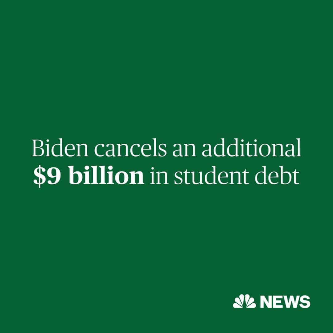 NBC Newsさんのインスタグラム写真 - (NBC NewsInstagram)「The additional relief, set to help about 125,000 Americans, brings the Biden administration’s total approved debt cancellation to $127 billion for nearly 3.6 million Americans, Biden said.  The newly approved $9 billion includes $5.2 billion in additional debt relief for 53,000 beneficiaries of the Public Service Loan Forgiveness program, a statement said.  The new funds also include nearly $2.8 billion for about 51,000 borrowers on income-based repayment plans who made 20 years or more on payments, but “never got the relief they were entitled to,” the release said.   Another $1.2 billion will go to an estimated 22,000 borrowers who have a total or permanent disability, the statement said.   Read more at the link in bio.」10月5日 5時33分 - nbcnews