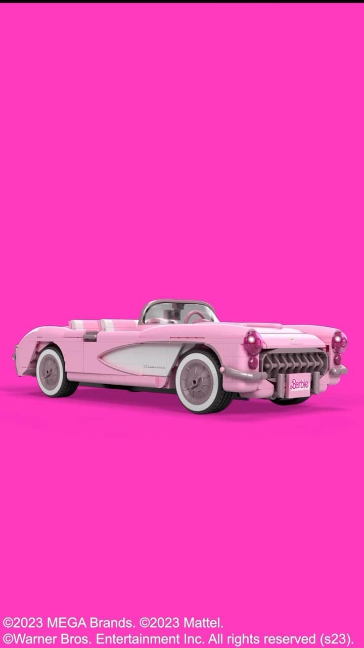 Mattelのインスタグラム：「Travel like Barbie does – in style. Modeled after her iconic ’56 Corvette Stingray, this MEGA collectible building set features an accurate, curvy contour, authentically detailed interior, matching trim and more. Made to display, now you can add some chic to your showcase 💕 Pre-order yours today at MattelCreations.com #Barbie #BarbieTheMovie #MEGAxBarbie #mattelcreations」