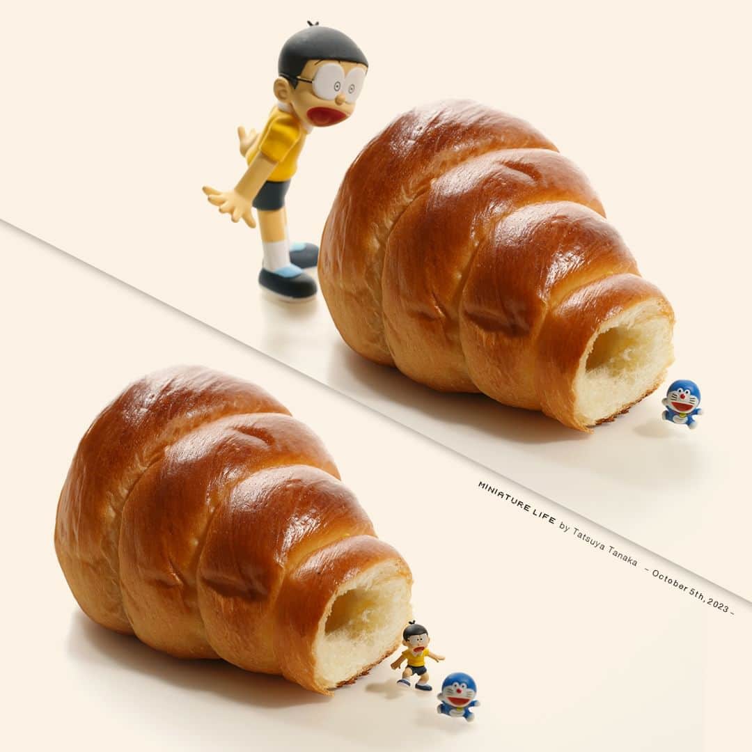 田中達也のインスタグラム：「“Gulliver Tunnel” ⠀ ⠀ チョコまか逃げるドラえもん ⠀ ⠀ ─────────────────── 《EXHIBITION info》 ⠀ 【ミニチュアの視点で見る日本－田中 達也 展】 Japan from miniatures - Tatsuya Tanaka at Japan House São Paulo until : Oct. 8, 2023 ⠀ 【ミニチュアライフ 神戸エアポート】 MINIATURE LIFE × KOBE AIRPO」