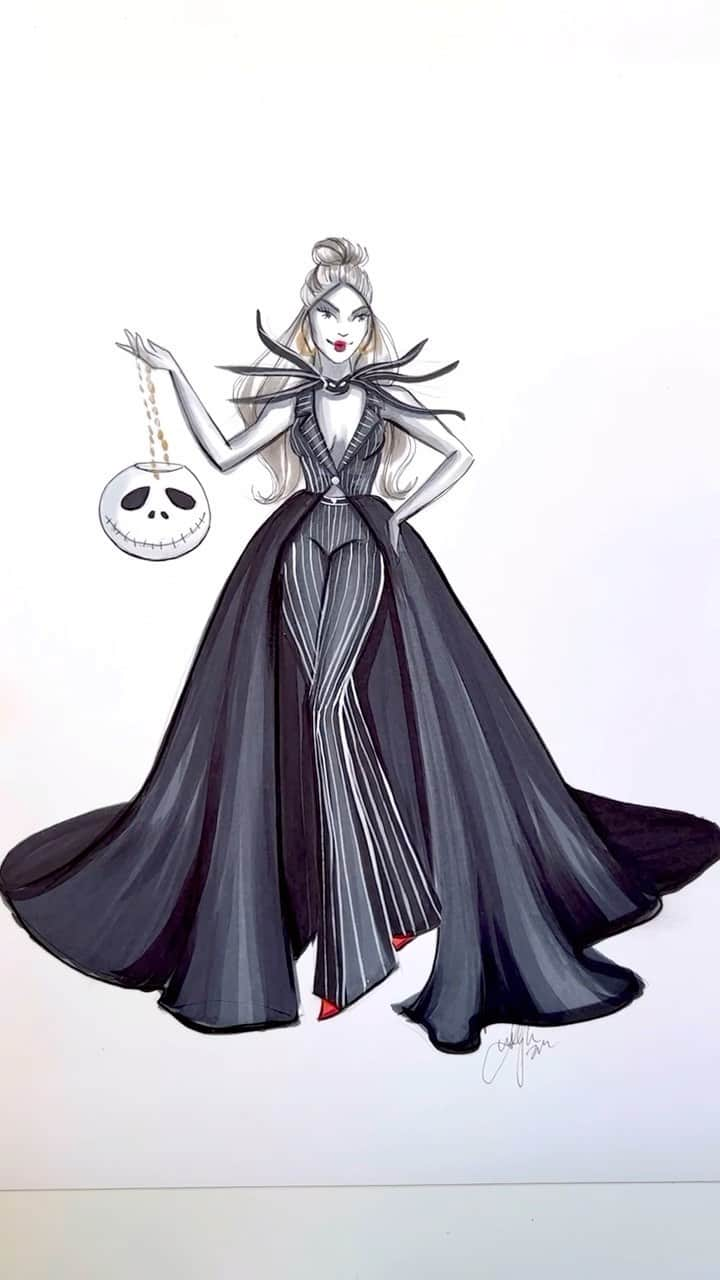 Holly Nicholsのインスタグラム：「Jackie Skellington 🥰 #jackskellington #nightmarebeforechristmas #halloween #asmr #copic #fashionillustration」