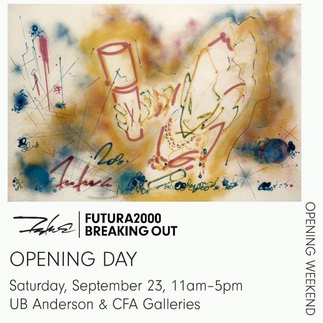 KAWSONEのインスタグラム：「Looking forward to this! @futuradosmil 💪 Repost from @ubartgalleries • Make the most of the FUTURA2000 Opening Weekend!⁠ ⁠ SATURDAY - Opening Day! Visit either (or both!) galleries from 11AM-5PM. ⁠ ⁠ SATURDAY EVENING - Opening reception! 5-8PM at UB Anderson Gallery⁠. Cash bar (no credit cards), free food, and a DJ set by @chango4!⁠ ⁠ MONDAY EVENING - FUTURA2000 in conversation with Carlos Mare (@carlosmare), part of @ubuffaloart Visiting Artist Speaker Series. 6:30PM at UB Center for the Arts. ⁠ ⁠ Every single event is free and open to the public. Learn more at the link in our bio!⁠ ⁠ @futura @futuradosmil @mare139 @b_boyabstracts #FUTURA2000 #artatub #contemporaryart #ubuffalo #painting #aerosol #artpractice #speaker #buffaloart #wnyart⁠ ⁠ Images: ⁠ 1) Image: FUTURA2000, Under Metropolis, 1983. Aerosol on canvas, 48 x 70 4/5 inches. Collection of KAWS. ©FUTURA2000⁠ 2) FUTURA2000, Diablo, 1985. Aerosol on canvas, 74 3/4 x 74 3/4 inches. KAWS Collection. ©FUTURA2000⁠ 3) Photo: Shilei McGurr」