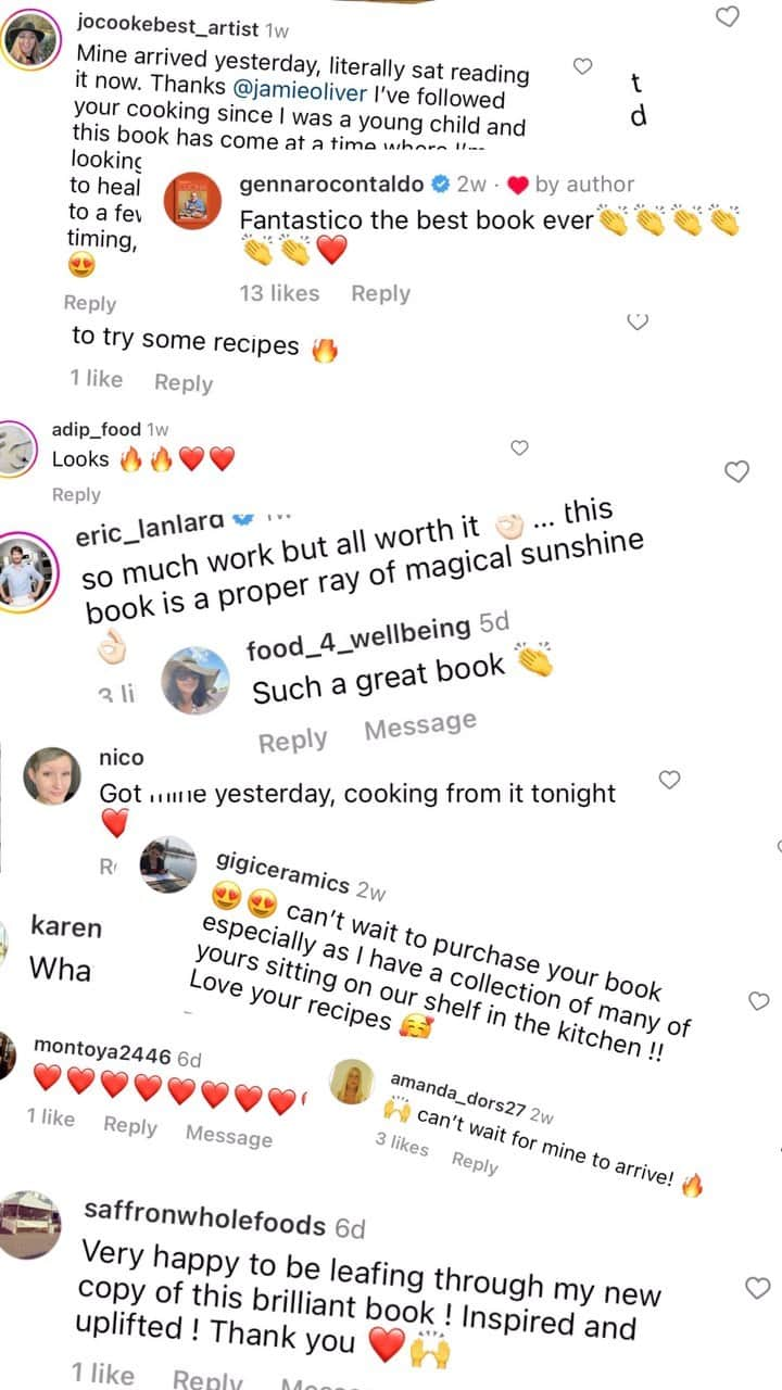 ジェイミー・オリヴァーのインスタグラム：「Reading all your comments is just the loveliest !! Thank you so much ! What’s your favourite dish from #5IngredientsMed so far? Jo x x」