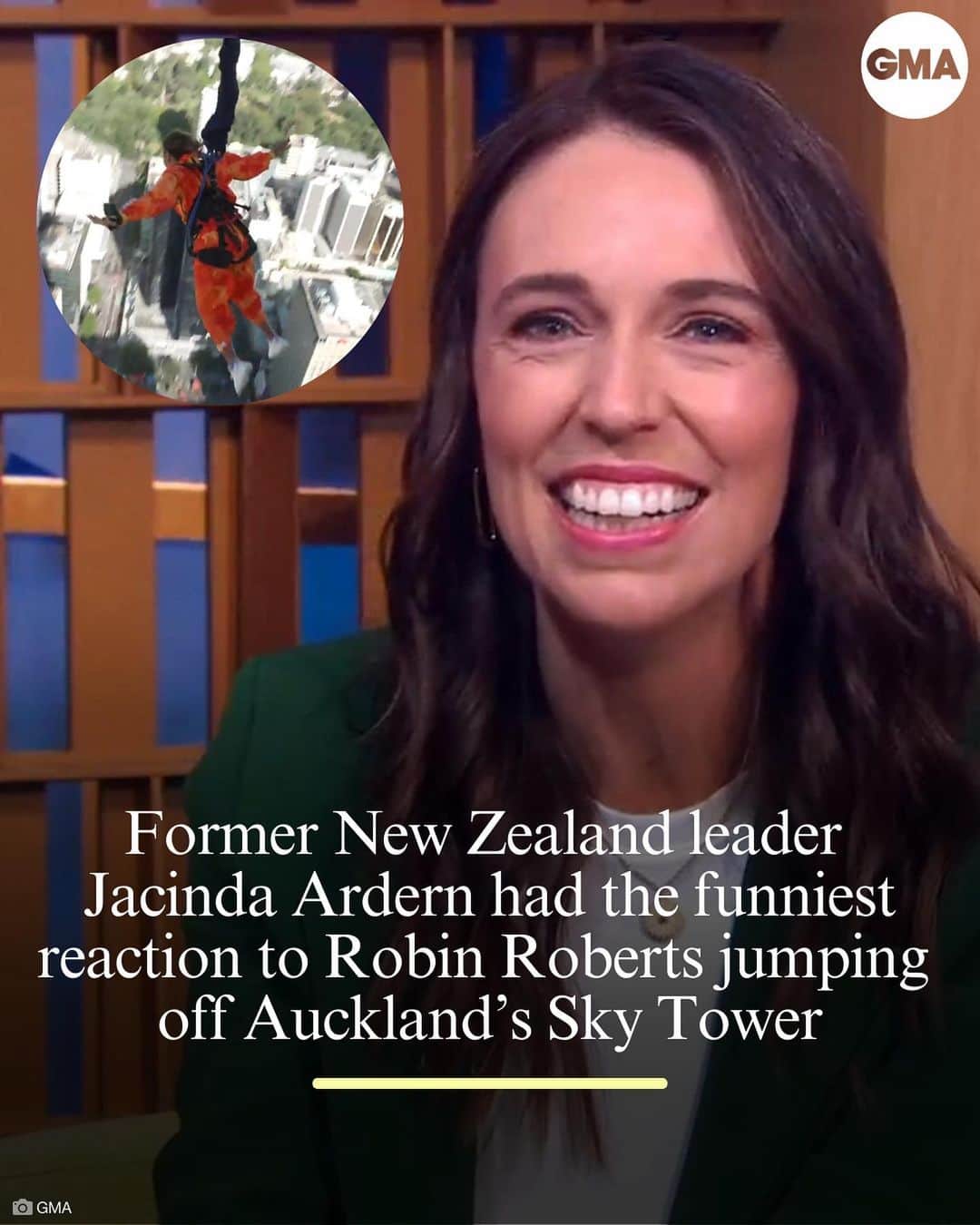 Good Morning Americaさんのインスタグラム写真 - (Good Morning AmericaInstagram)「“We don’t have snakes. We find other ways to kill ourselves.” 😂  Former prime minister of New Zealand @jacindaardern’s reaction to @robinrobertsgma jumping off Auckland’s Sky Tower is priceless!   #RobinRoberts #JacindaArdern #Auckland」9月21日 0時59分 - goodmorningamerica