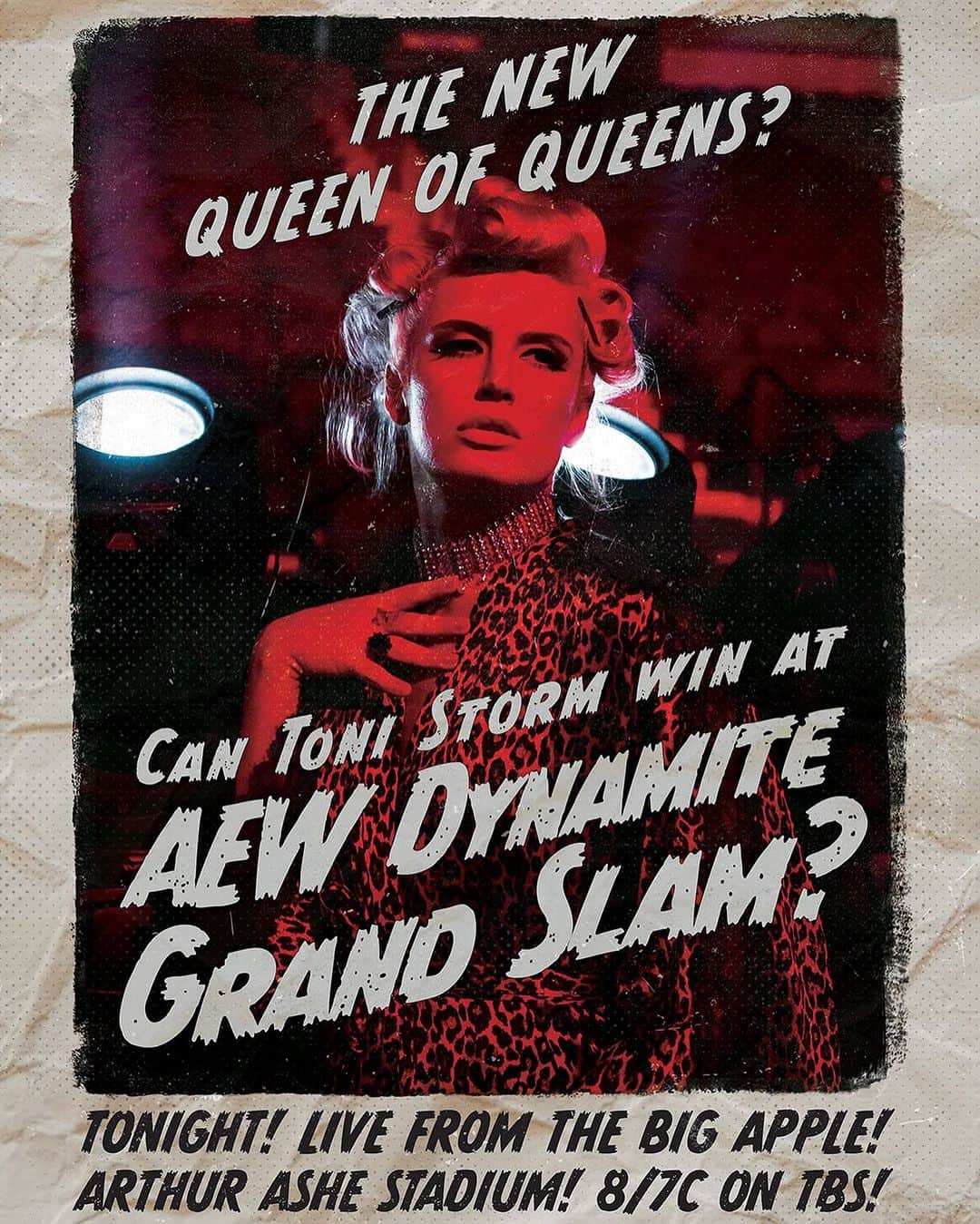 のインスタグラム：「TONIGHT at #AEWGrandSlam!   The lights will be bright in NEW YORK CITY!  #AEW Women's World Champion @Saraya vs @tonistorm_!  Can the Toni Storm become the FIRST Three-Time #AEW Women's Champion?  Find out TONIGHT on #AEWDynamite LIVE at 8pm ET/7pm CT on TBS!」