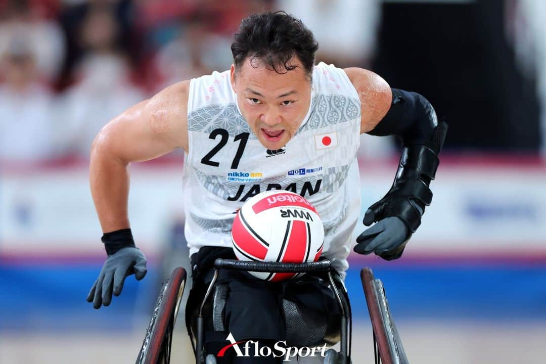 アフロスポーツのインスタグラム：「池透暢/Yukinobu Ike (JPN),  JUNE 29, 2023 - Wheelchair Rugby :  Mitsui Fudosan 2023 World Wheelchair Rugby Asia-Oceania Championship  match between New Zealand 40-51 Japan  at Tokyo Gymnasium in Tokyo, Japan.   Photo: @naoki_nishimura.aflosport  #sportphoto #sportphotography #スポーツ写真」