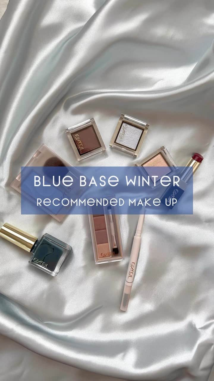 エクセルメイクのインスタグラム：「【BLUE BASE “WINTER“ MAKE UP】  ブルーベースのウィンタータイプにおすすめのメイクをご紹介！ 新商品のカラーエディットスリムブロウと カラーエディットパウダーブロウの「ウィンターモーヴ」を使って 可憐でセンシュアルな仕上がりに。  他にもパーソナルカラー別おすすめメイクをご紹介しているので、 過去投稿をぜひチェックしてみてください。 → @excelmake  (動画内使用順に) ◯カラーエディットスリムブロウ ES04 ウィンターモーヴ 1,210円(税込)  ◯カラーエディットパウダーブロウ EP04 ウィンターモーヴ 1,595円(税込)  ◯アイプランナー D 01 ピュアクライ D 02 ミスティレイク F 08 クーベルチュール 各990円(税込)  ◯シームレストーン　ブラッシュ SB01 シーショア 1,650円(税込)  ◯グレイズバームリップ GB10 ビーツジャム 1,760円(税込)  ◯ネイルポリッシュ　N NL14 オーシャンフロント 1,100円(税込)  #エクセル #excel #アイメイク #チーク #リップ #ネイル #ブルーベース #ブルーベースメイク #ブルーベースウィンター #ブルベ冬 #ブルベ冬コスメ #ブルベ冬メイク #ブルベメイク #パーソナルカラーメイク #似合わせメイク #透明感メイク #ツヤ肌メイク #ラメメイク #クールメイク #冬メイク #カラーメイク #デイリーメイク #デートメイク #パーソナルカラーウィンター #今日のメイク」