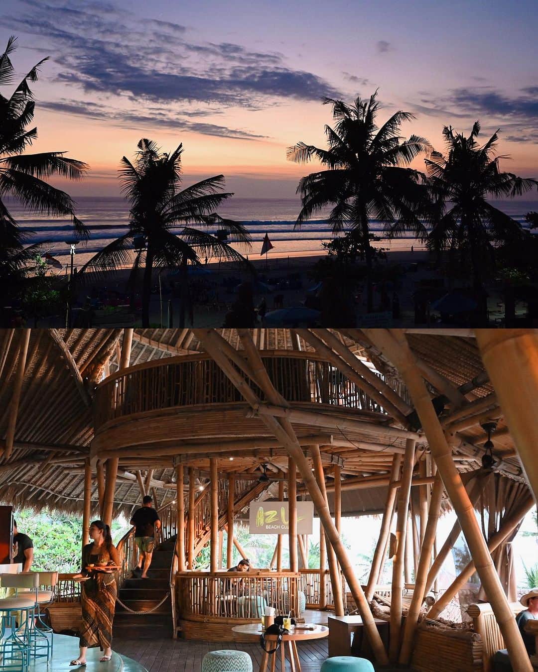 MEGさんのインスタグラム写真 - (MEGInstagram)「🌤️Azul beach club in Bali  ビーチサイドにあるプライベートダイニングテラスを備えた竹のツリーハウス。  夕暮れを眺めながら食事できるのが夢みたいだった。 バリでお世話になった @rudikuta が1番良い席をと案内してくれた🙏🏻🏝️  パイナップルのったピザが美味しい！🍍 Candy landという飲み物を頼んだけど、想像以上に大きすぎてびっくり、みんなでシェア😂🥂  本当に素敵な時間、人も多くなく思ってたよりゆっくりできた😌  Open / 7:00-23:00 入場料：なし 予約して行くのがおすすめ ピザ、パスタ飲み物それぞれ頼んで1人3000円〜  📍 Jl. Padma No.2, Legian, Kec. Kuta, Kabupaten Badung, Bali 80361 indonesia   #baliindonesia #azulbeachclub #bali_megvlog  #travelphotography  #travel #visitbali #kutabali    #バリ島 #バリ旅行 #バリ島観光」9月20日 21時59分 - _meg_7