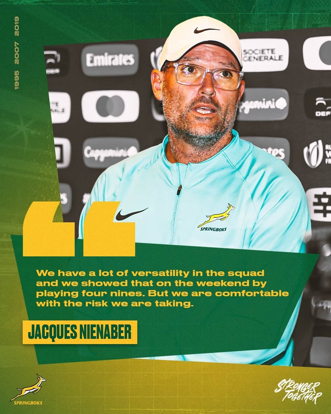 のインスタグラム：「🗣The #Springboks’ coach discusses the team selected for Saturday's clash with Ireland in Paris.   #StrongerTogether #RWC2023」