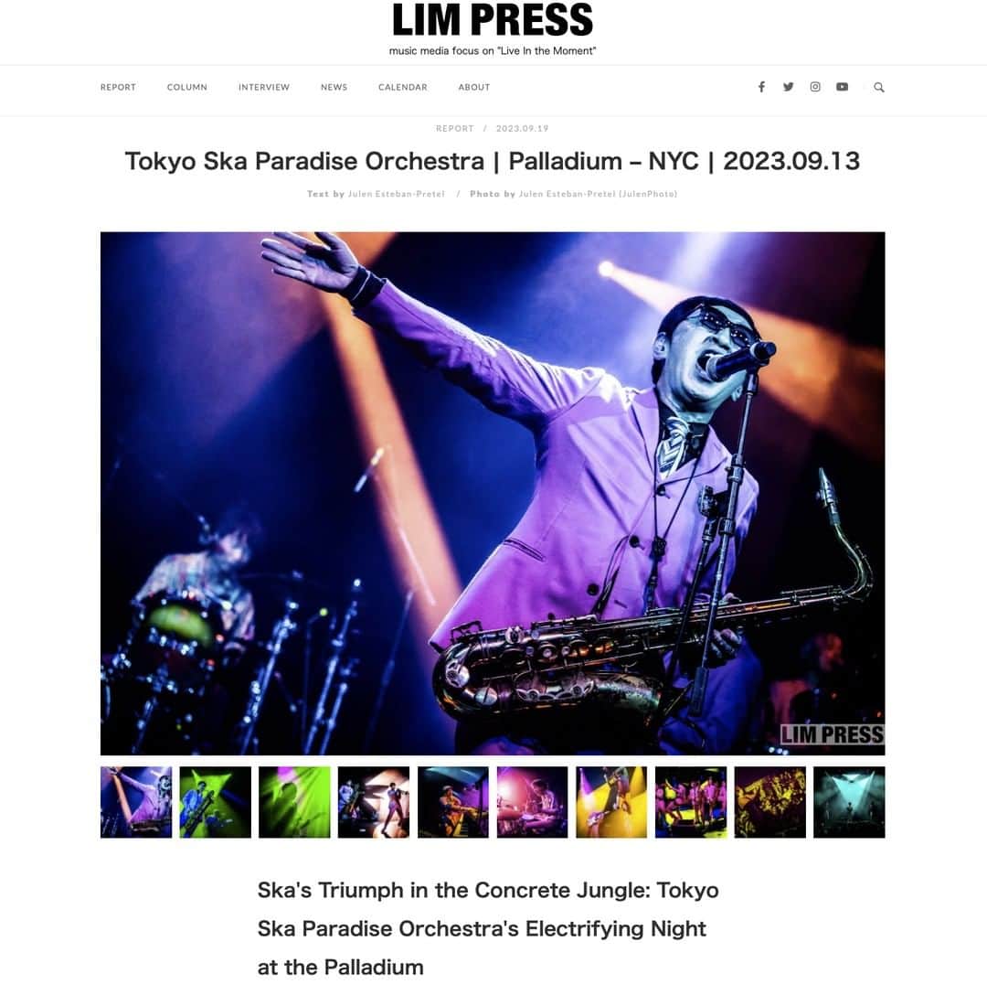 Julen Esteban-Pretelのインスタグラム：「@tokyoska_official played an exhilarating show at the @palladiumtimessquare in NYC on Sep. 13.  My review and photos are up at @limpress_jp: https://limpress.com/report/12796  Check it out!!!  #tokyoskaparadiseorchestra #skapara #palladium #NYC #livemusic #tourdreams」