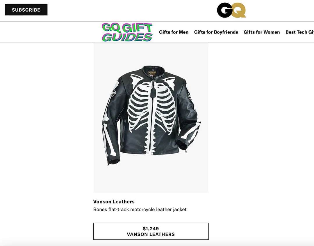バンソンのインスタグラム：「Our bones jacket was featured in @gq for The Best Leather Biker Jackets.   Check it out on @gq website. #vansonleathers」