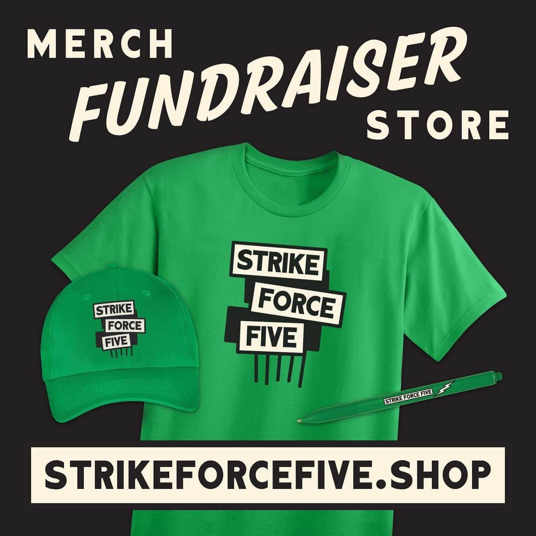 ジミー・キンメルのインスタグラム：「By popular demand, @StrikeForceFive merch is available now. Link in bio  @JimmyFallon @SethMeyers @StephenAtHome #JohnOliver」