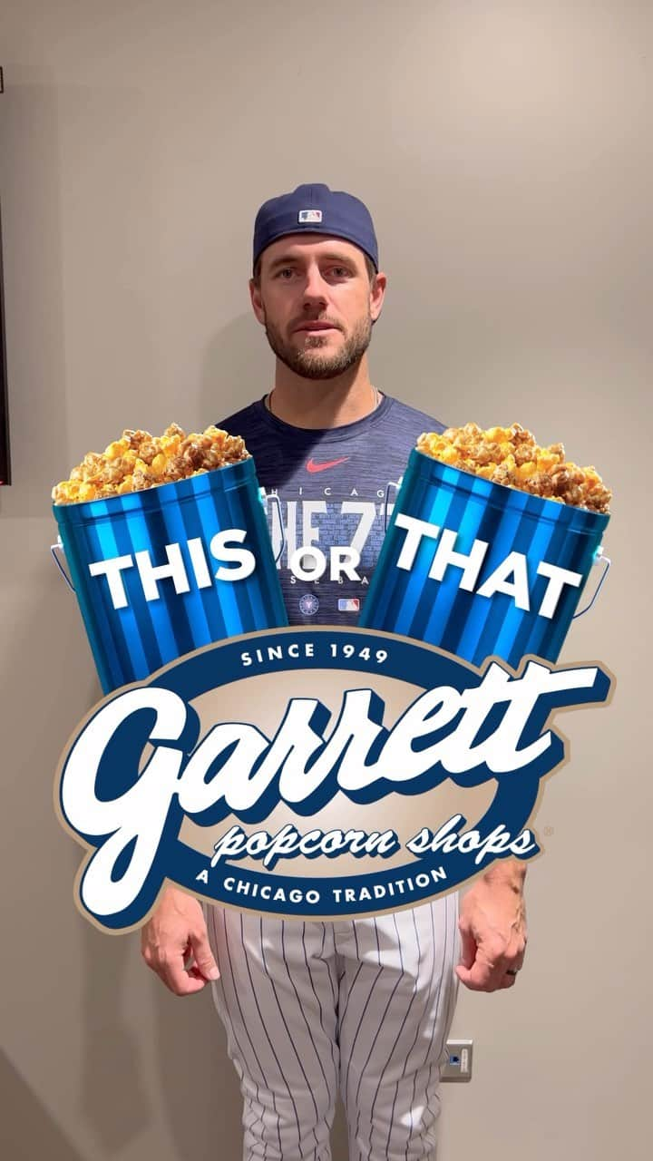 シカゴ・カブスのインスタグラム：「Who is the CaramelCrisp to your CheeseCorn?  Patrick Wisdom plays a game of This or That! #GarrettPopcorn」