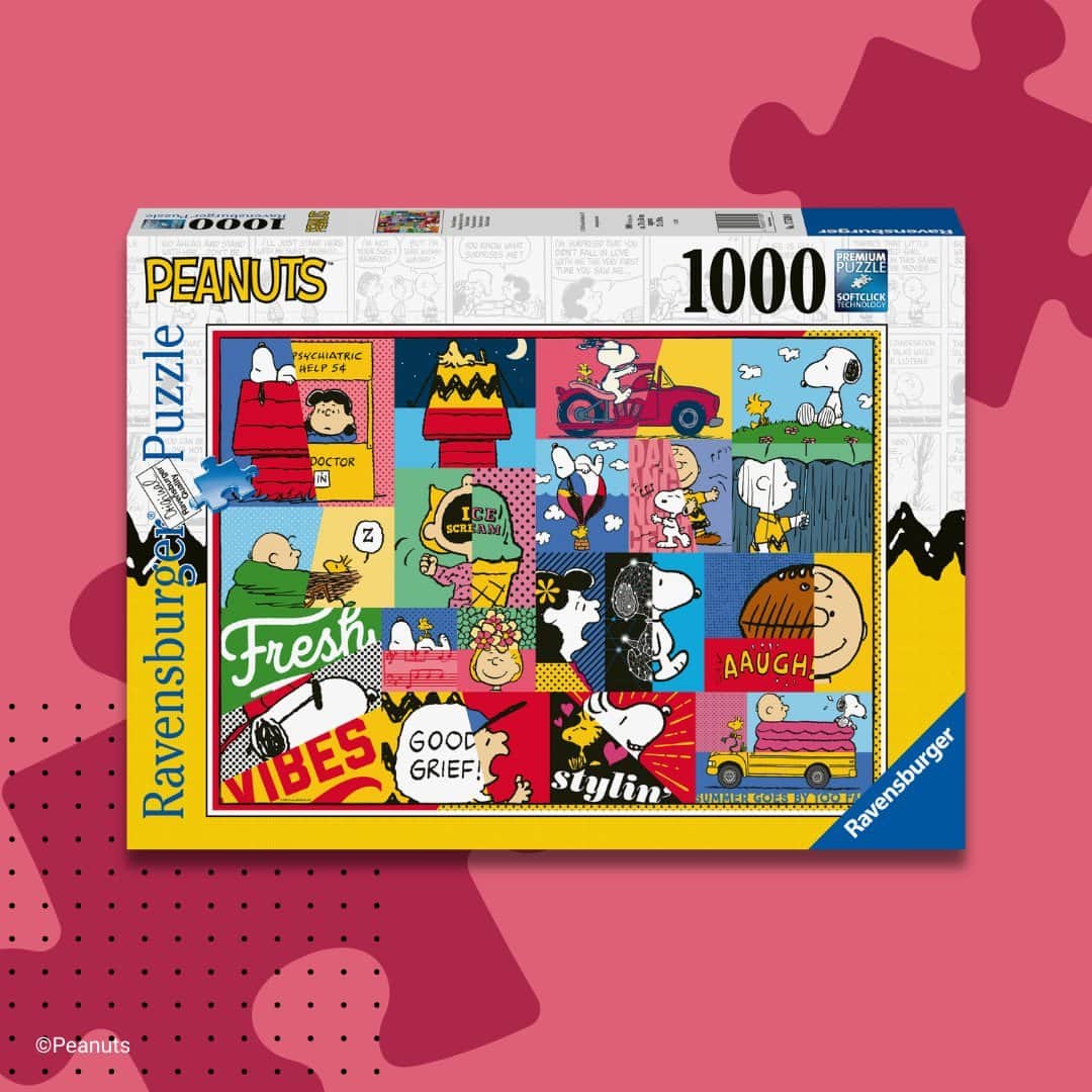 スヌーピーのインスタグラム：「Get ready to embark on an epic puzzle adventure with these 1000 and 500 piece Peanuts puzzles from @ravensburgerglobal ! Dive into a world of vibrant colors and delightful humor as you piece together an image that showcases all your favorite Peanuts characters. Shop at the link in bio.」