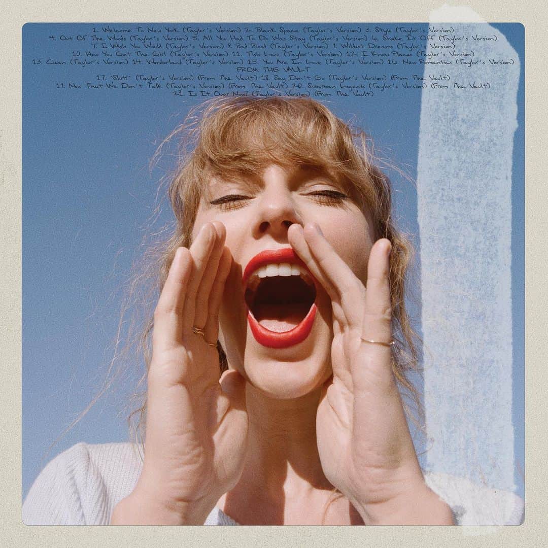 テイラー・スウィフトのインスタグラム：「It’s a new soundtrack 🩵 Here are the back covers and vault track titles for 1989 (my version) I can’t wait for this one to be out, seriously. Thank you for playing along, sleuthing, puzzling and making these reveals so much chaotic fun (which is the best kind of fun, after all 😜)   📷: @bethgarrabrant」