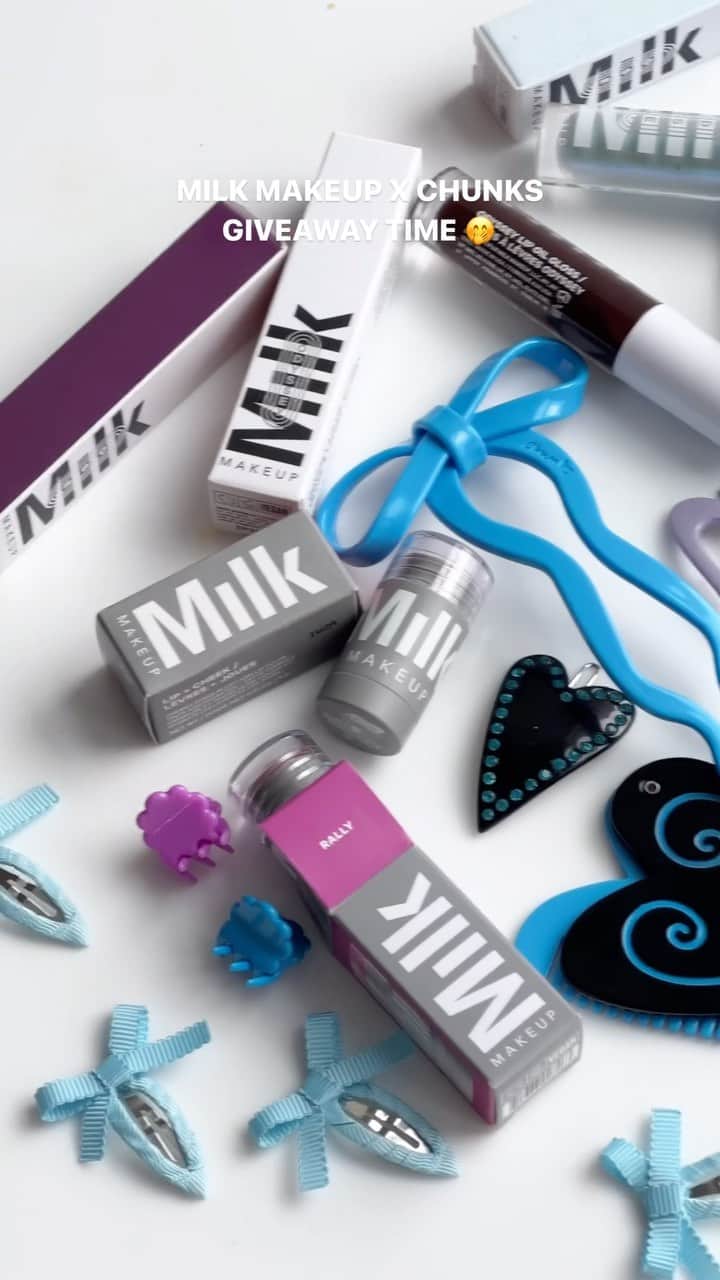 Milk Makeupのインスタグラム：「🎀 GIVEAWAY 🎀 @milkmakeup & @chunks.shop have partnered up to gift 1 lucky winner a v special selection of ur Milk Makeup faves + Chunk’s FULL Darling Collection to match💋  TO ENTER: 1️⃣ Follow @chunks.shop & @milkmakeup (we’ll be checking!) 2️⃣Tag 2 friends to share the love  WHAT YOU’LL WIN:  Milk Makeup 🌀#MilkOdyssey Lip Oil Gloss in Globetrot 🌀#MilkOdyssey Lip Oil Gloss in Werk Trip 🌀 #MilkOdyssey Lip Oil Gloss in Voyage 🌀Lip + Cheek Stick in Rally 🌀Lip + Cheek Stick in Quickie 🌀Lip + Cheek Stick in Werk  Chunks 🌀Pocket Comb 🌀Pocket Mirror/Comb 🌀Heart Clips 3-Pack 🌀Microberry Claw 6-Pack 🌀Bow Hairpin Large 🌀Laced Bow Claw 🌀Mini Bow Snapclips  🌀Silk Scrunchie  Giveaway ends 9/27 @11:59pm EST. Must be US/Canada based and 18+ to enter」
