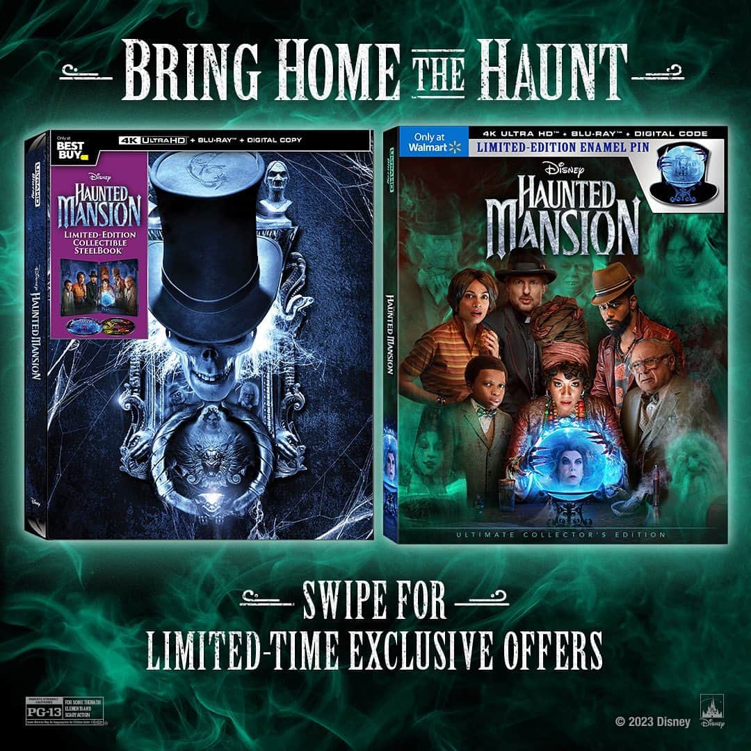 Walt Disney Studiosのインスタグラム：「Bring the haunt home! Pre-order Disney's Haunted Mansion on Blu-ray today, with exclusive behind the scenes extras including an extended gag reel, cast interviews and deleted scenes. Own it October 17.」
