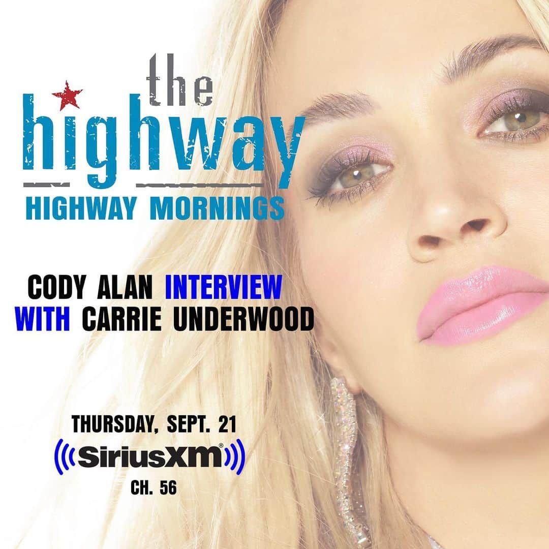 キャリー・アンダーウッドのインスタグラム：「Carrie and @codyalan reunite tomorrow morning, Sept 21 on @sxmthehighway’s “Highway Mornings” as she welcomes him to the @siriusxm family!  Tune in to hear them catch up on the #DenimAndRhinestones (Deluxe Edition), #REFLECTION, and more! -TeamCU」