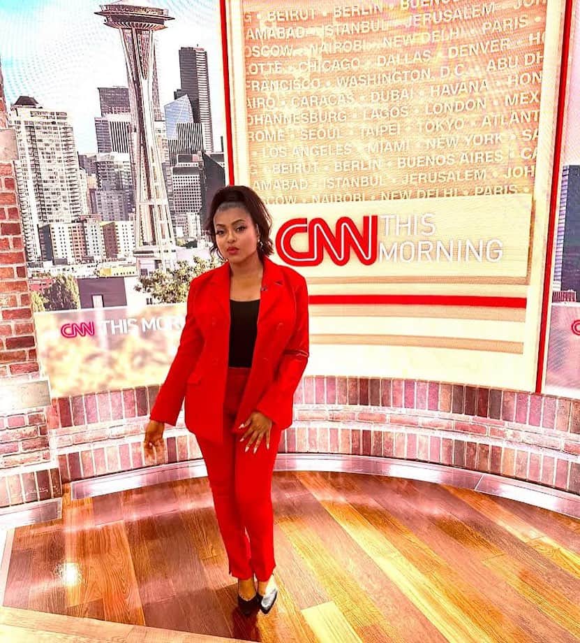 タラジ・P・ヘンソンのインスタグラム：「Always good to visit @cnnthismorning and speak on the work my foundation @blhensonfoundation and partner @katespadeny are doing with mental health on HBCU campuses. The launch of our second installment of She Care Wellness pods coming to @_HamptonU this fall! Thanks for having me! 💕」