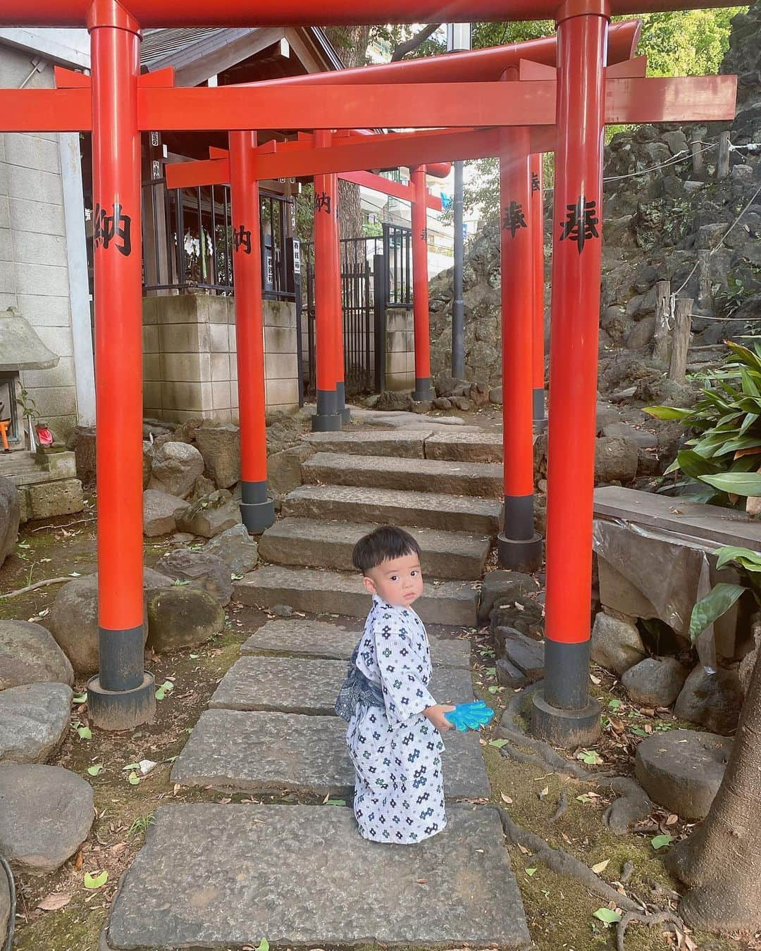 菅長愛子さんのインスタグラム写真 - (菅長愛子Instagram)「👦🏻🍧⛩️🏮  地元のお祭り👘 (私も暮らし始めて1年ちょっと経ちました)  ほっくんと初めての参加。 御神輿が練り歩きしていたから見に行ったらちょうど止まって休憩してた🙌🏻 来年は、ほっくんも私も法被着てお神輿担ぐぞー🔥！！  神社で出店をやっていたので、浴衣に着替えて行って、くじ引きで当たったハンドクラップのおもちゃ気に入ったようで何より✋🏻  人もそんなに多くなくて、ベビーカーで行けたしすごくちょうど良い祭りでした⛩️  #1歳男の子 #赤ちゃん写真 #ママスタグラム #ママデビュー #男の子ママ #寅年ベビー #令和4年ベビー #男の子ベビー #男の子育児 #ベビスタグラム #成長記録 #育児日記 #1歳キッズ #6月生まれ #6月生まれベビー #赤ちゃん #赤ちゃんのいる生活 #ベビーフォト #生後14ヶ月 #１歳」9月21日 11時34分 - aiko_suganaga