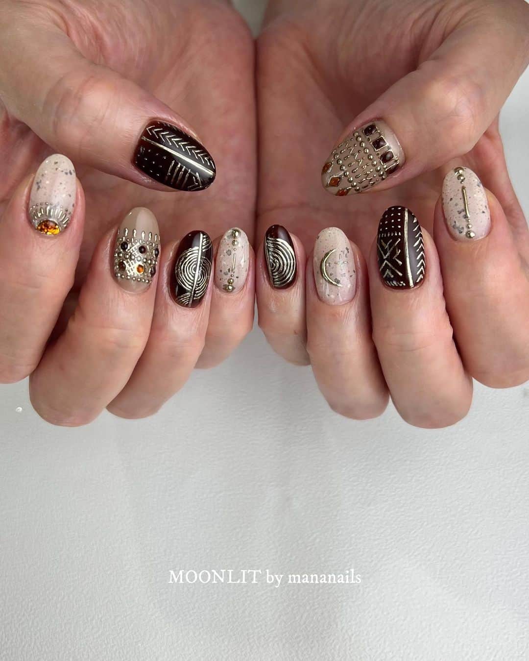mananailsのインスタグラム：「🤎🥥🧋☽🪘  過去のデザインからオーダー✧  ☾120minオフ込み」