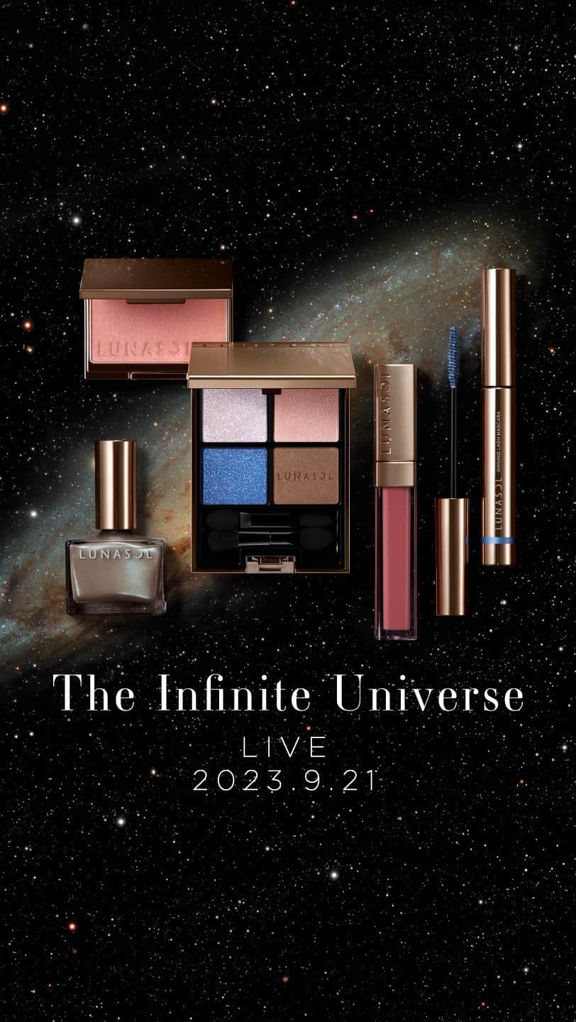 ＬＵＮＡＳＯＬのインスタグラム：「LUNASOL Instagram LIVE  2023.9.22 NEW  𝐂𝐨𝐬𝐦𝐢𝐜 𝐖𝐨𝐧𝐝𝐞𝐫 No.2 "The Infinite Universe"無限の宇宙  2つのルックで使用している商品と、オイル美容液ファンデーション「カラーオイルセラム」をインスタライブにてご紹介いたしました。 ぜひチェックしてみてください！  ✴︎ Lyrics of Nebula 星雲の詩 アイカラーレーション 21 Melting Nebula シャイニングラッシュマスカラ EX01 Glisten Berry カラーリンググレイズ EX09 Harmony Cloud プランプメロウリップス サテン EX Fuchisia Pop ネイルポリッシュ EX39 Plum Fizz  ✴︎ Galaxy Flash 銀河のきらめき アイカラーレーション EX33 Galaxy Loop シャイニングラッシュマスカラ EX02 Ever Flash カラーリングシアーチークス（グロウ）EX08 Dream Lover ジェルオイルリップス EX09 Heavenly Mellow ネイルポリッシュ EX40 Beyond Stream  #2023#new#makeup#eyeshadow#mascara#lip#cheek#nail#BEAUTY#LUNASOL#ルナソル」