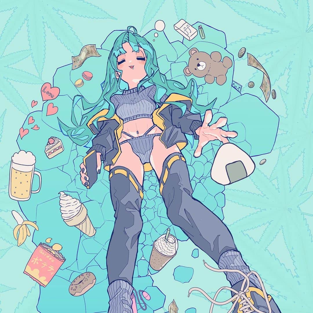 世津田スンのインスタグラム：「女の子は欲望にガンギマリ  DOPENESS GIRL  🔵#イラスト#アート#絵#画#イラストレーター#デザイン#イラストグラム#創作#絵描きさんと繋がりたい#人物画#ファッションイラスト#illustration#illustrator#art#design#drawing#artist#painting#artwork#sketch」