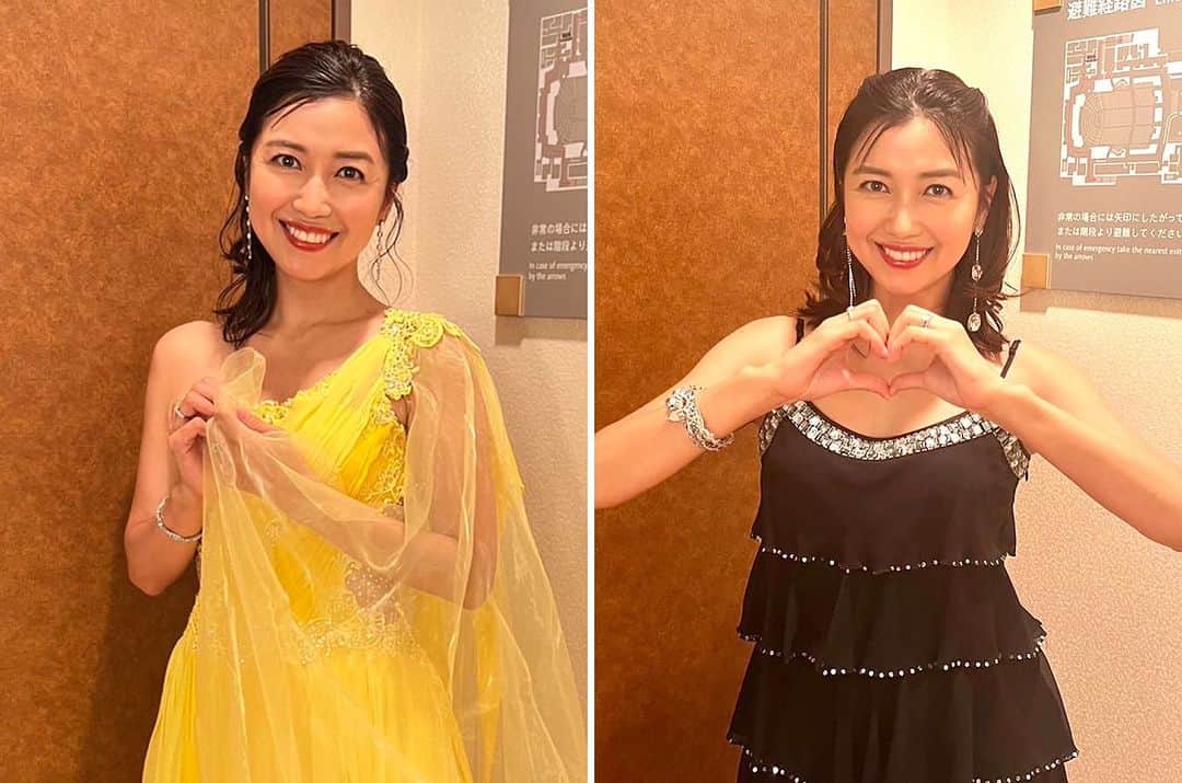新妻聖子のインスタグラム：「コンサート出演の写真🎤✨  9/9(土)はサントリーホールにて、山崎育三郎くんのコンサートにゲストでお邪魔しました！  久しぶりにキム&クリスになったり🇻🇳 プリンスにお姫様抱っこしてもらったり👸 3時のヒロインさん枠(？)で歌い踊ったり💃🕺  育ちゃん、そして凄三郎("凄い育三郎ファン"の略らしい)の皆様ありがとうございました🤭  ・  そして9/12〜18はシアタークリエにてミュージカルコンサートにゲスト出演🎤✨  久しぶりに歌うミュージカル「マリー・アントワネット」のナンバーたちは非常にエモでした🫶素晴らしいアンサンブルの皆様に改めて拍手！！！  今回は曲ごとに異なる衣装もご用意いただいたので、コーディネートを考えるのも楽しかったです🎀  最終日のマチソワ間には一瞬息子が遊びに来まして、注目を浴びて恥ずかしかったのか私の脚にしがみついて離れませんでした🤣  眩いばかりの美女お二人(一路真輝さん&愛希れいかさん)に囲まれて固まる五歳男子🤣  ・  ちなみに期間中は私毎日シャンテの「リンガーハット」でちゃんぽん食べてました🍜  お口から体内へミストサウナ的な効果があって本番前の軽食にとても良い👍  5日間食べ続けたからさすがに最終日は「そろそろ皿うどんも食べたい」と思ったけど、喉のために汁物にした！えらいぞ自分！リンガーハット美味しかったありがとう！  あ、あとクリエ横の「ARCH」のローストビーフ丼もめちゃウマだったので是非ー！！土日祝日限定メニューで、1日20食限定！お肉は1.5倍盛りがオススメでっす！😎 #新妻聖子 #シアタークリエ」