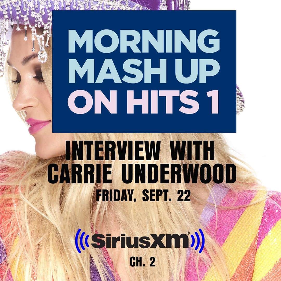 キャリー・アンダーウッドのインスタグラム：「Carrie stopped by @morningmashup to talk all things #DenimAndRhinestones, plus much more!  Listen to the full interview Friday, Sept 22 on @siriusxmhits1 . -TeamCU」