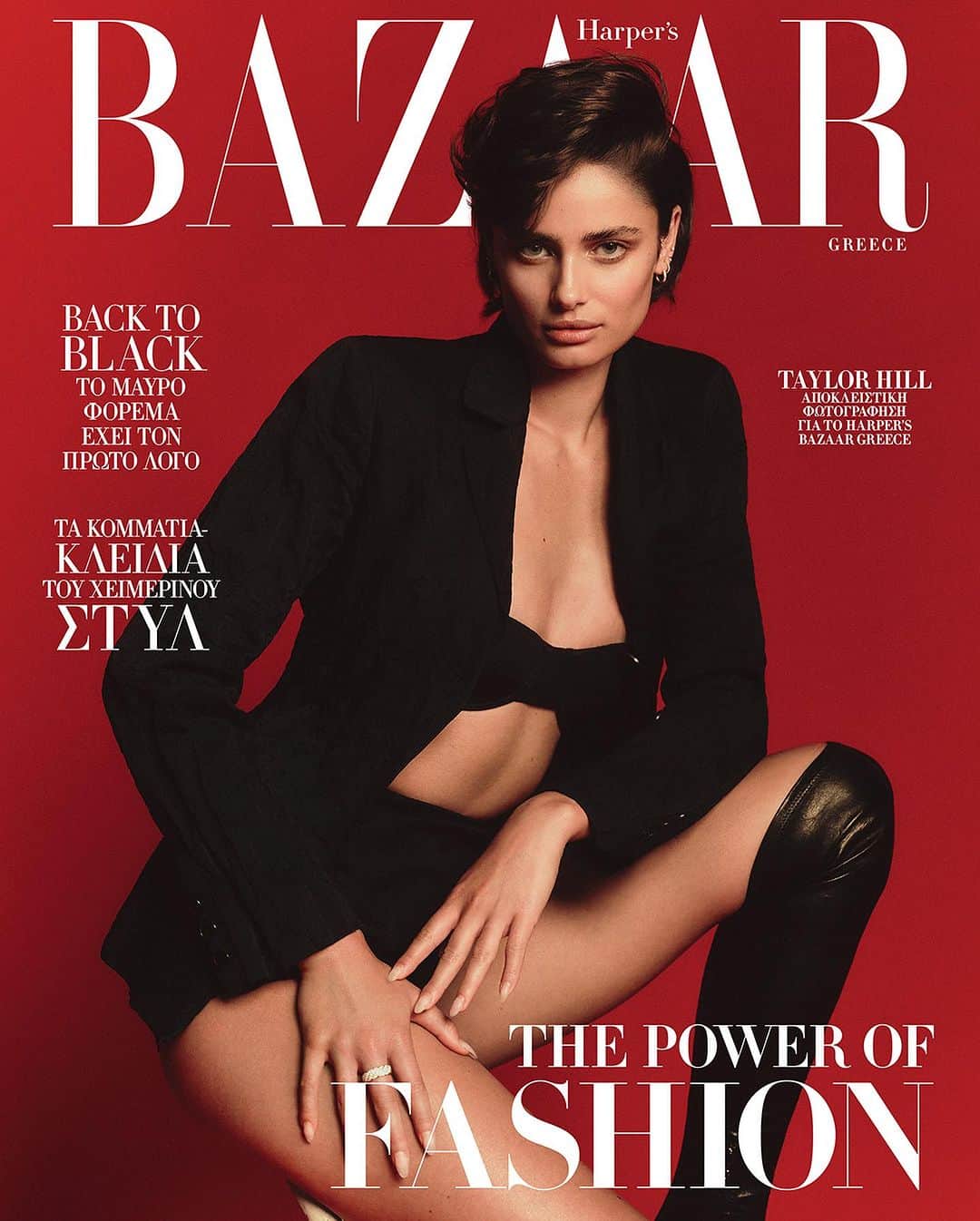 テイラー・ヒルのインスタグラム：「Harper’s Bazaar Greece! Thank you for seeing my vision and making it come to life ✨ @harpersbazaargreece  Photographer: @jonnymarlow  Stylist: @katie_mossman  Makeup Stylist: @stoj_makeupartist  Hair Stylist: @tak8133」