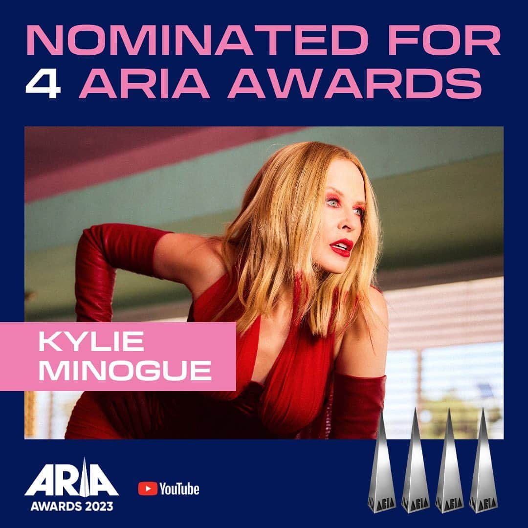 カイリー・ミノーグのインスタグラム：「Wow wow wow wow 💫 4 nominations!!! @aria_official Thank you so much to everyone for all of the love on TENSION already, can’t wait for you all to hear the full album as your clocks turn midnight tonight 🕛 !! ❤️💎」