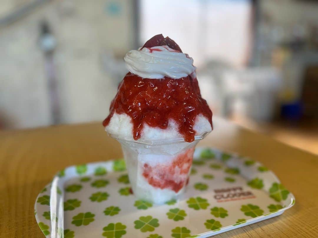 原田麻子のインスタグラム：「プルーンみるく ヨーグルトエスプーマ  濃厚なプルーンシロップの甘酸っぱい感じが好き。 みるくとヨーグルトエスプーマで間違いない組み合わせ。  #かき氷#かき氷🍧#おやつ#ごはん#sweets#shaveice#埼玉かき氷」
