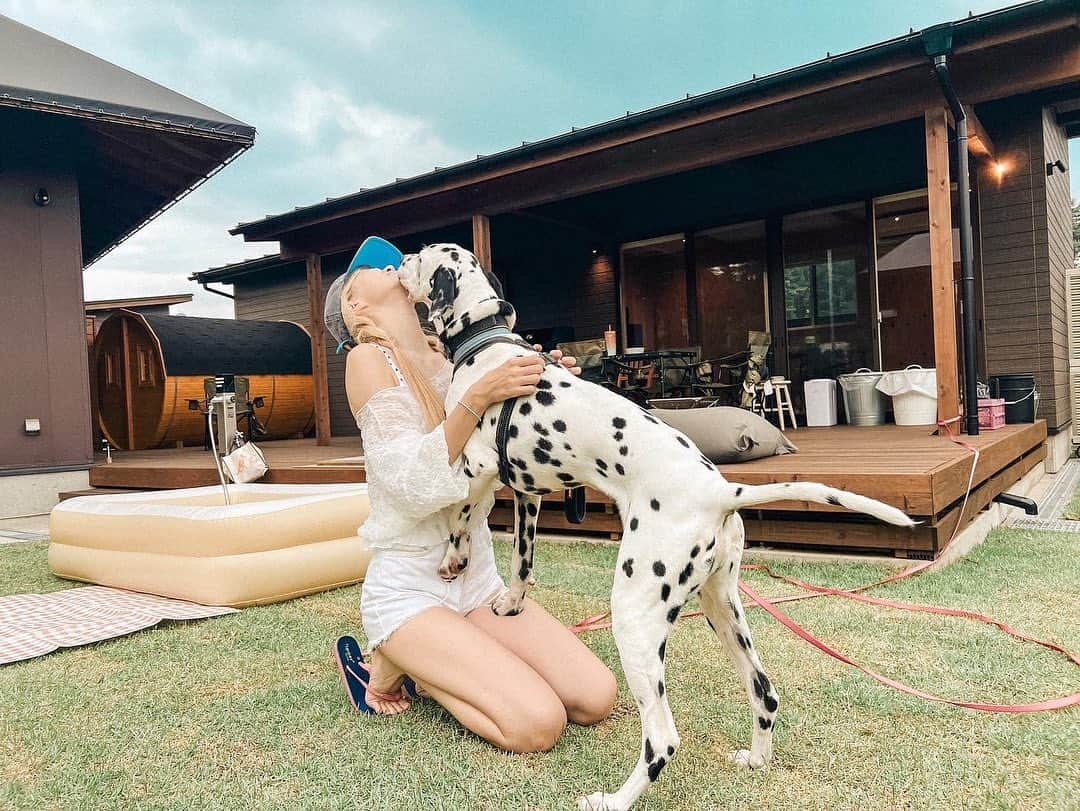 浅場佳苗さんのインスタグラム写真 - (浅場佳苗Instagram)「行楽の秋！🐶🍁 山梨県は少しづつ葉も黄色くなってきていて、 とっても涼しかったです☁️🫧  💌 自分の備忘録用にと、 人見知り&犬見知りさんなわんちゃんを、 家族に持つ飼い主さんにも、 参考にしてもらえたら.. ！なまとめ✍️ #ドッグヴィラ富士河口湖   ・寝室/リビング的な棟とごはんを食べる棟が分かれているので、スタッフさんがごはん準備をして下さる時にわんちゃんは寝室/リビング側で待てる🐶  ・夕食のあとすぐに朝食も持ってきてくれるので、お部屋というか敷地に入ってからスタッフさんと対面する可能性があるタイミングはその時だけ◎  ・お隣さんとの仕切りはちょっと注意！ 泊まったのは2のお部屋なんだけど、お隣さんとの仕切りはよくあるあみあみの感じのやつ。 人ともわんちゃんともしっかり目と目が合っちゃいます👀 プールの付き1のお部屋だけはどのお部屋にも面してなかったから、絶対見えない方がいい方はそこを予約するのがいいかも◎  ・お部屋というか敷地の入口も特に中が見えないようになっているわけではなくて、低めのゲートがあるだけなのと、基本各お部屋に行く道は1本道なので、チェックイン・チェックアウトの時は特に他のご家族が目の前を通ったり、すれ違う可能性がしっかりある🌿 (プール付き1のお部屋は独立してるし一番手前だし気にならなそう！)  ・お隣さんの話し声とかはそんなに聞こえない！  ・お庭広い！多頭飼いのご家族にも最高！ 頭数・サイズ制限もなしでした🐩🐕🐕‍🦺🐕(2023年9月時点) #きょうのドット #元保護犬 #犬と泊まれる宿 #ダルメシアン #大型犬 #犬との暮らし #tokyo #japan #dancemusic #dancepop #edm #singer #songwriter #シンガーソングライター #フレキシタリアン #動物愛護 #サスティナブル #エコ #地球にやさしいミュージシャン #愛犬家 #浅場佳苗 #kanaeasaba」9月21日 22時27分 - kanae_asaba