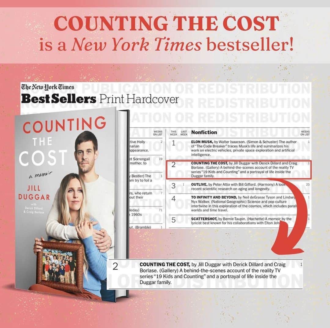 デリック・ディラードのインスタグラム：「⭐️Our book, #countingthecost is a New York Times bestseller thanks to you!   ⬆️ See link in bio to order now or go here: https://bit.ly/countingthecostbook 📚  @gallerybooks @simonandschuster @simon.audio @jillmdillard @craig.borlase」