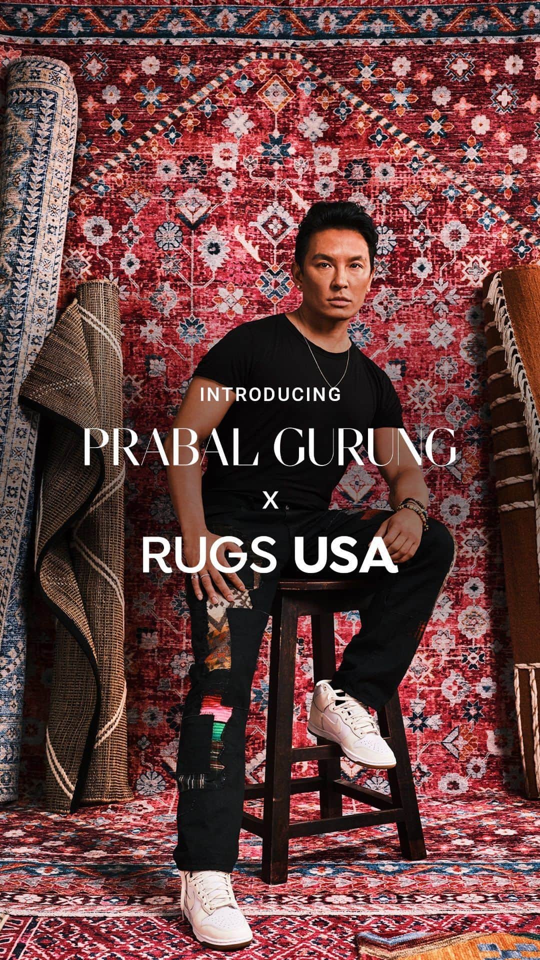 プラバルグルンのインスタグラム：「Introducing the exclusive, west-meets-east designer collection: #PrabalGurungXRugsUSA ✨ Bring the rich artistry of award-winning fashion designer @prabalgurung home today. Shop the collection now at rugsusa.com!  Photography: @frankfrancesstudio with @liv_demetros Styling: @adriantmanuel with @m.a.wheatley Producer: @taraelmore」