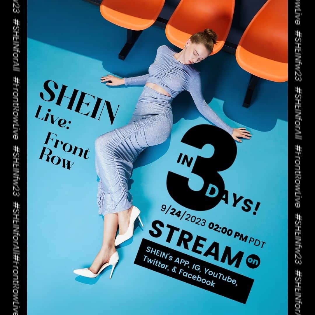 SHEINのインスタグラム：「3-PEAT AFTER US: It's the 3-day countdown to catch our freshest styles LIVE from the front row! Get ready to shop this fall's hottest fashion, from the runway to your closet 💃📲🛍️   🔗:https://shein.shop/r5b4wb6  #FrontRowLive #SHEINfw23 #SHEINforAll」