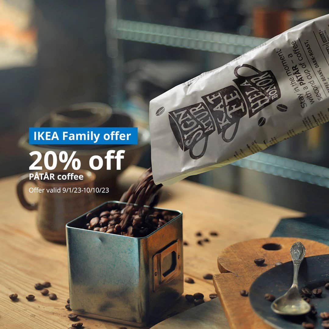 IKEA USAのインスタグラム：「Hej coffee drinkers, prepare to perk up: IKEA Family members get 20% off PÅTÅR coffee 9/1/22-10/10/22! Visit your local IKEA store to stock up.」