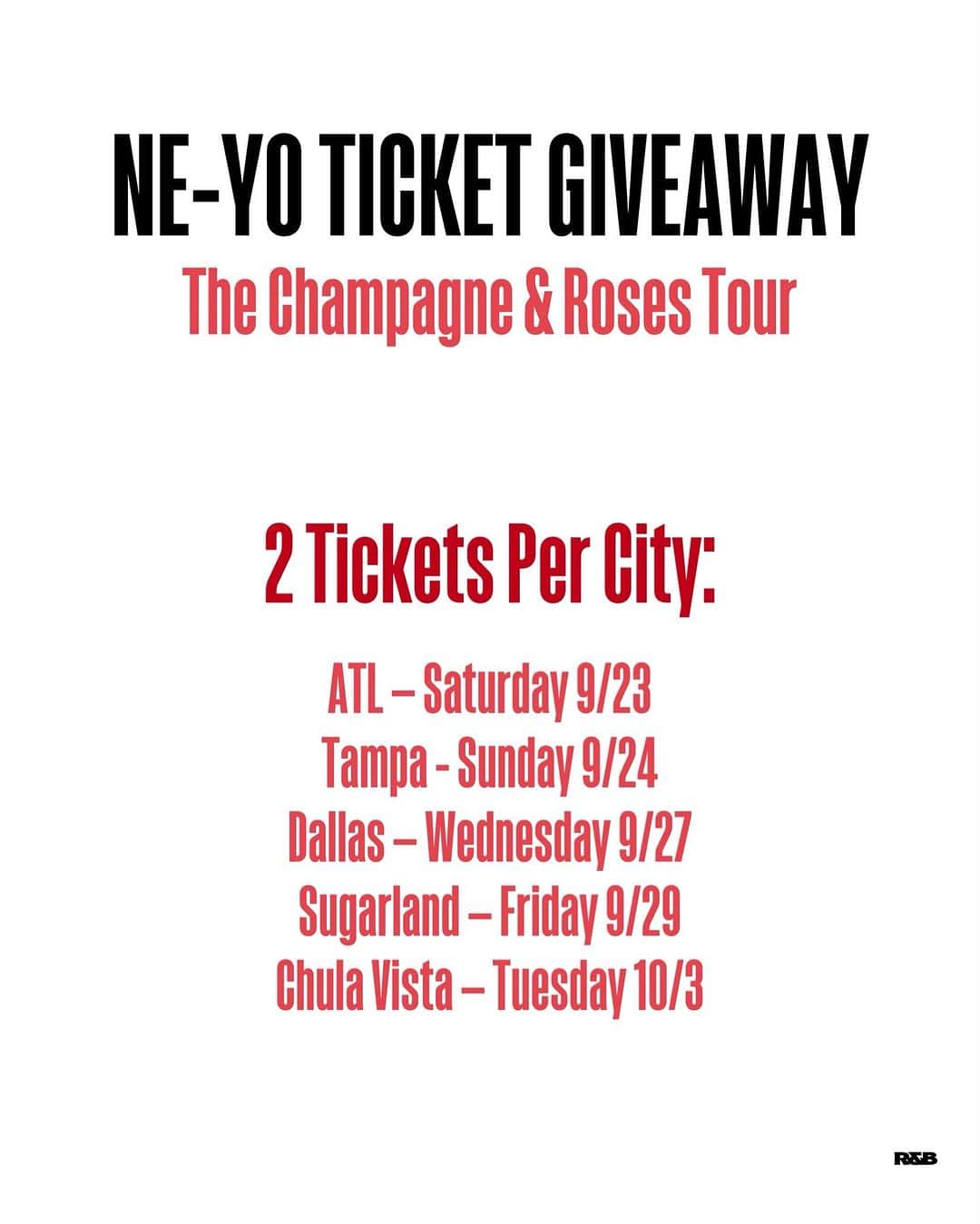 NE-YOさんのインスタグラム写真 - (NE-YOInstagram)「To win tickets 🎟️ to Ne-Yo’s ‘Champagne & Roses Tour’ 🍾 comment below your favorite song and the city you want tickets and we’ll handpick one of you from every city ✨🙌🏾」9月22日 2時32分 - neyo