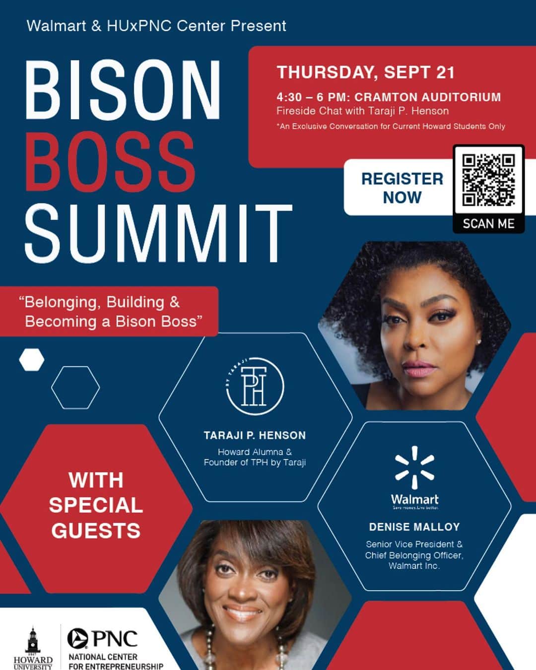 タラジ・P・ヘンソンのインスタグラム：「PULL UP Howard Students! Join us for the Bison Boss Summit on September 21st! A Fireside chat with myself and Walmart Senior VP Denise Malloy to discuss becoming an entrepreneur, taking up space, and building your foundation! I can’t wait to see you there ❤️💙#tphbytaraji #wewriteourownstory #TPHxHU #youbelong」
