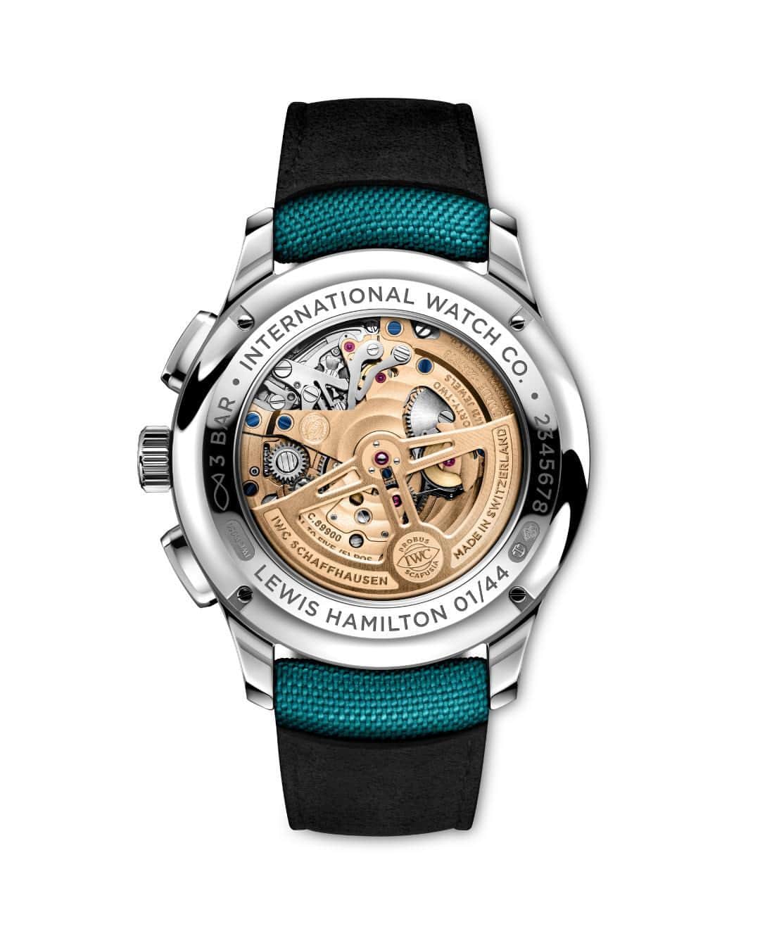 IWCさんのインスタグラム写真 - (IWCInstagram)「Aesthetically bold. Mechanically complex.  This vibrant aesthetic has been personified in our third collaboration with the Portugieser Tourbillon Rétrograde Chronograph Lewis Hamilton (Ref. IW394008). Combining exceptional watchmaking technology with a striking design, this timepiece has a refined 43.5 mm platinum case and vibrant teal dial embellished with 12 diamonds and features a panther's eye – the logo of the seven-time F1™ world champion. The IWC-manufactured 89900 calibre drives a flying hacking minute tourbillon, retrograde date display and a flyback chronograph. The flow of energy in the movement is improved thanks to the so-called Diamond Shell® technology on the pallet lever and escape wheel, contributing to a power reserve of 68 hours. This timepiece is limited to 44 pieces, reflecting the number Hamilton has raced with since the beginning of his career.  #IWCportugieser I #TheReference | #LewisHamilton  🔗Link in Bio」9月22日 3時00分 - iwcwatches
