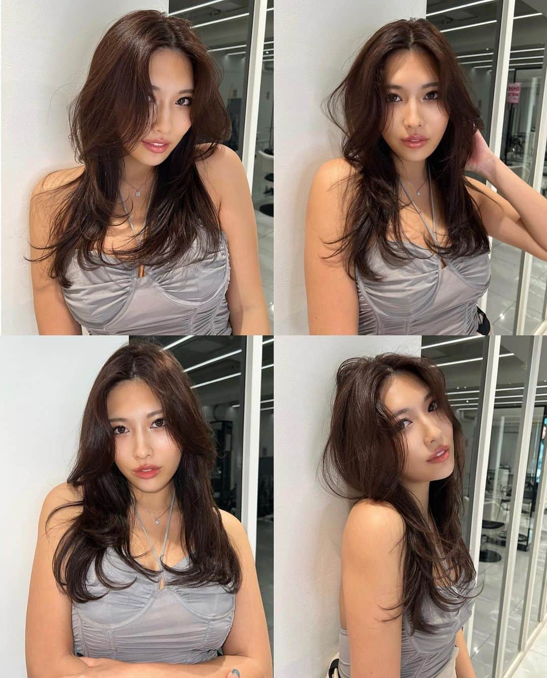 りさぶーのインスタグラム：「. 🩰🦢🪞🫧 @shima_official_account  . #hairmodel  #初のセンター分け」