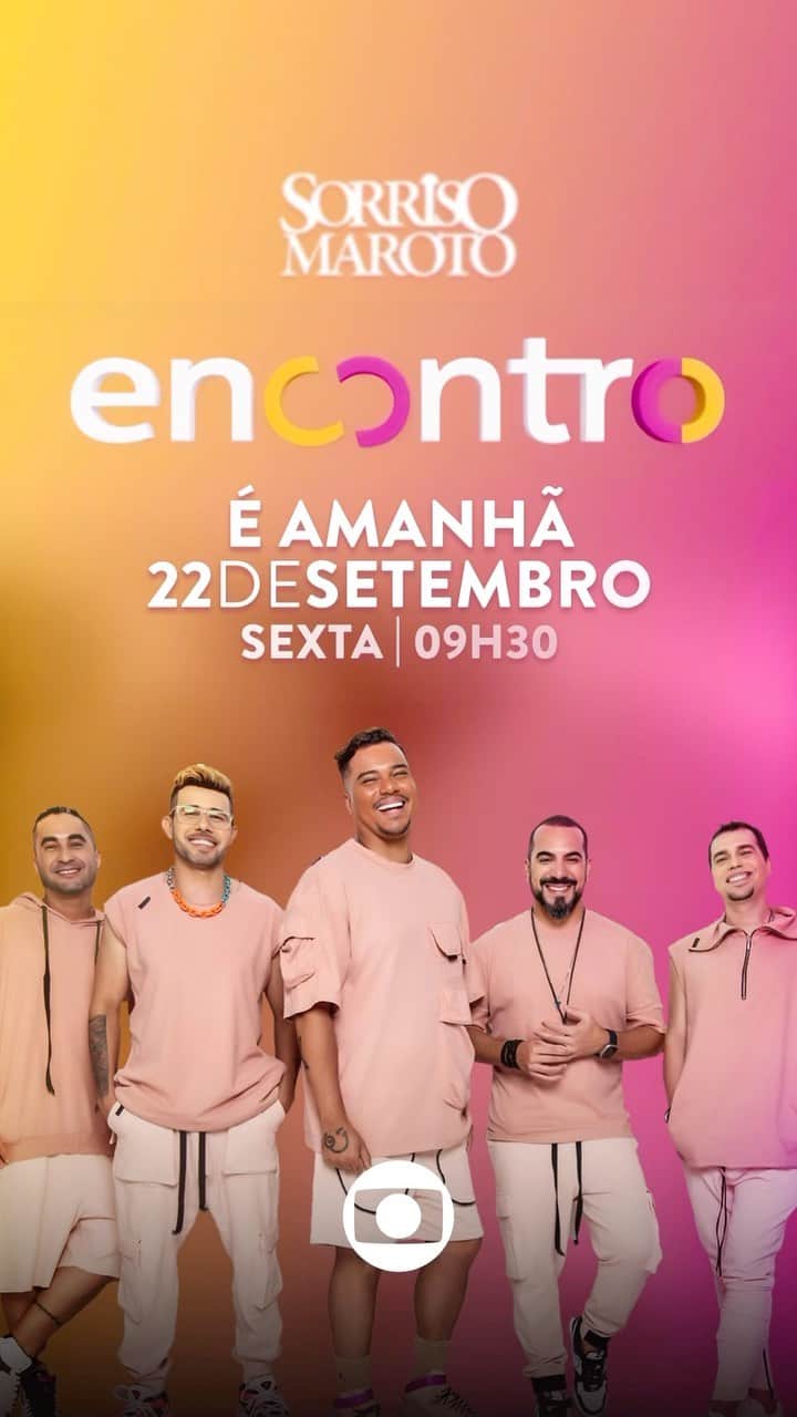 Sorriso Marotoのインスタグラム：「Anota aí pra não perder, turma!!! 🙌🏽  AMANHÃ, a partir das 09h30 estaremos ao vivo no Encontro com a @patriciapoeta pra cantar e curtir a manhã com vocês na tela da @tvglobo. 📺」