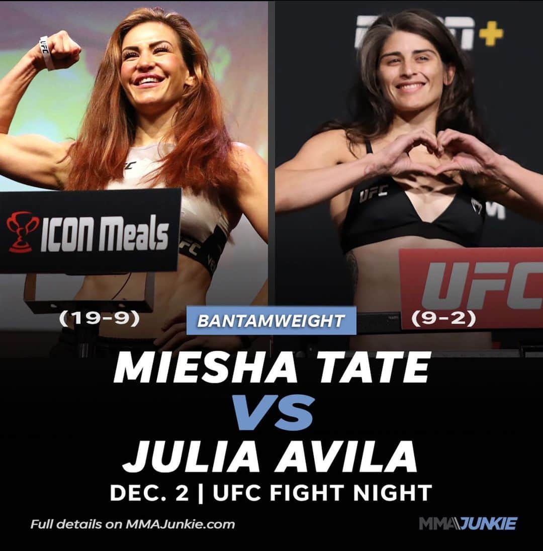 のインスタグラム：「I wouldn’t have guessed it myself but I’m very excited that my next fight will be against Julia Avila!   December 2nd Location TBD  #ufc #ufcfight #matchup #mma #wmma #nevergiveup」
