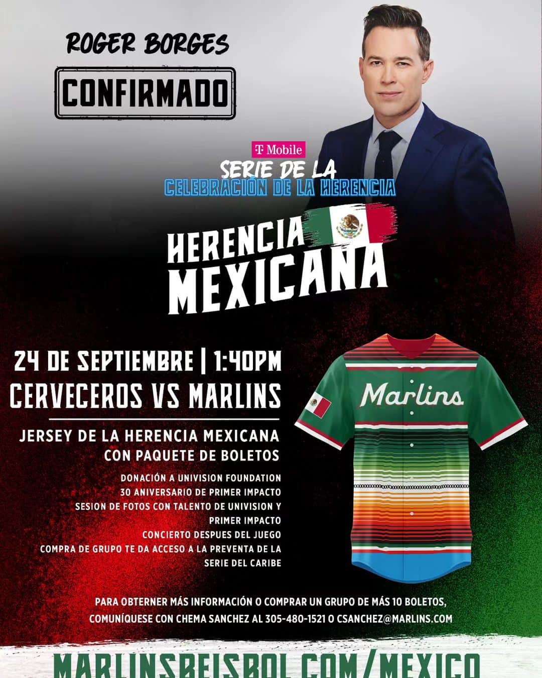 Primer Impactoのインスタグラム：「⚾ Este 24 de septiembre, acompaña a @rogerborges01 y todo el equipo de #PrimerImpacto en el partido de @brewers vs @marlins para celebrar el mes de la Herencia Hispana.  🎫 Más información sobre las entradas, en nuestro link de la biografía 🔗」