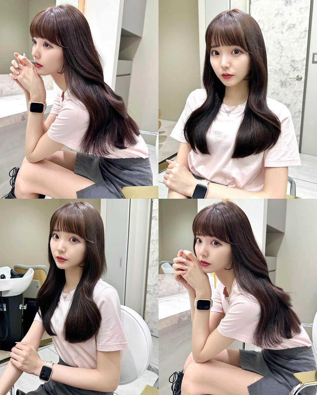 高橋英昇のインスタグラム：「ぱっつん前髪とサイドバングは相性が抜群です❤︎ カラーはラベンダーブラウンで艶々にしました🙆‍♀️ オーダーの際に保存してお使いください✨ ˗˗˗˗˗˗˗˗˗˗˗˗˗˗˗˗˗˗˗˗˗˗˗˗˗˗˗˗˗˗˗˗˗˗˗˗˗˗ ⁡ ◌ @eisho_coa  ⁡ 前髪顔周りのどんな悩みも 是非ご相談下さい✨ ⁡ ☑︎流し前髪だけど要望と違う ☑︎前髪顔周りを切られすぎる ☑︎顔周りがなくて困っている ☑︎前髪が巻きづらく上手くいかない ☑︎変な毛がいつも前髪に出てくる ☑︎扱いづらくて困っている ☑︎おでこが狭くて悩んでいる ⁡ などなど 少しでも気になることは全てお聞かせ下さい✨ メモ持ってきても大丈夫です📝 ⁡ ˗˗˗˗˗˗˗˗˗˗˗˗˗˗˗˗˗˗˗˗˗˗˗˗˗˗˗˗˗˗˗˗˗˗˗˗˗˗ ⁡ ⁡ ◌ 料金 ◌ ・カット ¥8800 ・カット 𓂃 トリートメント ¥12100 ・カット 𓂃 カラー ¥17600 ・カット 𓂃 カラー 𓂃 トリートメント ¥22000 ⁡ ※初回のみ指名料+¥3300かかります。 2回目以降は指名料無料です。 ⁡ ⁡ 𓂃 よくあるご質問 𓂃 ⁡ ⁡ Q . 予約はどうしたらいいですか？ ⁡ ✎ プロフィールのURLからお待ちしております✨ ⁡ ⁡ Q . 場所はどちらですか？ ⁡ ✎ 東京都中央区銀座6-13-9 GIRAC GINZA 7F 【銀座駅5分、東銀座駅から徒歩3分】 ⁡ ⁡ Q . 投稿に可愛い子しか載っていないですが、 私が行っても大丈夫ですか？ ⁡ ✎もちろん大丈夫です。 僕のお客様は【3歳〜74歳】の 子連れ様から老若男女幅広いの方が ご来店してくださっております。 女性は必ず可愛くします！ 実は男性のカットも得意です。 最近ご紹介もかなり多いです✨ ⁡ Q . どんな美容師？ ⁡ ✎ お話するのが好きです✨ ただ施術中は技術に没頭する時があり その時はあまり話さなくなります✂︎ ⁡ Q . カウンセリングはしっかりしてもらえますか？ ⁡ ✎もちろんです！ 前髪顔周りの生え際、癖毛、割れめ、こめかみ、 頬骨、えら、丸顔、面長、りんかく などのお悩みもしっかりカウンセリングさせて頂いてから 施術に入らせて頂きますのでご安心ください✨ ⁡ ⁡ カットは【前髪】【ロングレイヤー】 が好きですが、 ミディアム、ボブ、ショート、 メンズカットも好きです。 巻きも得意なので、 知りたい方はなんでもお伝えします✨ ⁡ カラーはブリーチなしのワンカラーで 【艶感】【透明感】【くすみ感】が出るように 300種類以上の中から 独自の配合で調合しております。 ⁡ ストレートはダメージを最小限で抑えられるように かなりこだわっています！ 微アルカリ〜弱酸領域の範囲で施術するので 基本的に【ヘアカラー】と同時施術が可能です✨ ⁡ トリートメントはできるだけ長持ちできるように 【手触り】【質感】にこだわっています！ あとはアウトバスのヘアケアも重要なので 興味ある方はしっかり説明しています✨ ⁡ パーマは最近持ちの良いデジタルパーマが好きです。 熱処理する事で普通のパーマより持ちが良くなります。 僕の使う薬剤は基本的にダメージを最小限でかけるので コテを使って巻いても大丈夫です。 巻かなくても普段のスタイリングはかなり楽になります✨ ⁡ #銀座　#千葉　#前髪カット　#顔周りカット　#小顔カット　#おくれ毛カット　#顔周り　#前髪　#シースルーバング　#かきあげ前髪　#小顔に見える顔周り #小顔カット #似合わせカット　#おくれ毛　#前髪顔周り似合わせ」
