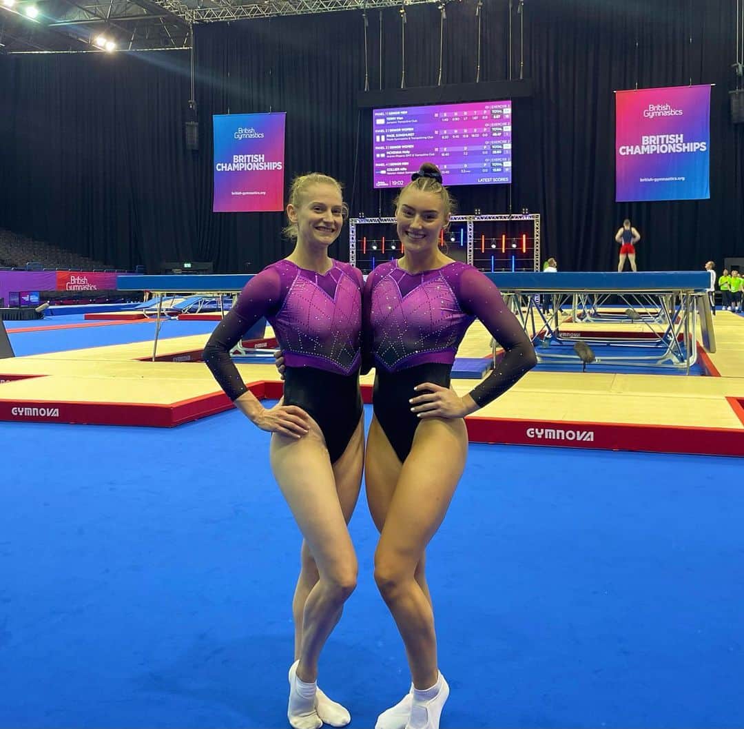 ブライオニー・ペイジのインスタグラム：「🌟 British Ladies Synchro Champions!! 🌟   It was amazing to jump together in front of a home crowd and perform routines we were proud of to take home our second British Synchro Title together 🇬🇧   We wanted to showcase our new routine and our brand new custom designed leotards (THANK YOU #BryonyxQuatro @quatrogymnastics!! 🤩)  We wanted to create a leotard design that represented us in a colour scheme we haven’t worn before and we couldn’t be more pleased with the results! These leotards help us represent our femininity but also our boldness and strength.   Keep your eyes peeled on the quatro website as something exciting may be coming later this year 👀」